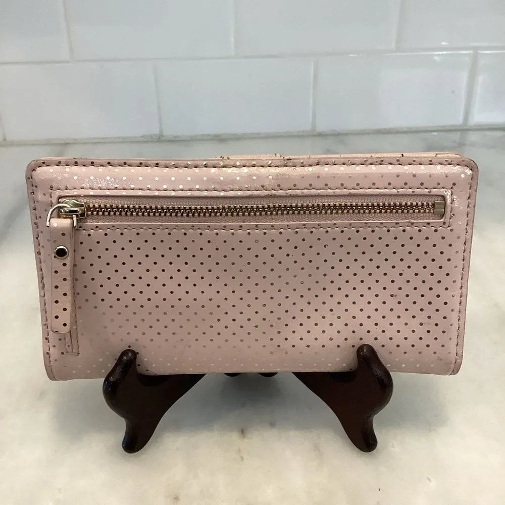 Kate Spade Wallet Pink Leather Polka Dot Patent Sleek Slim Full Sized Wallet